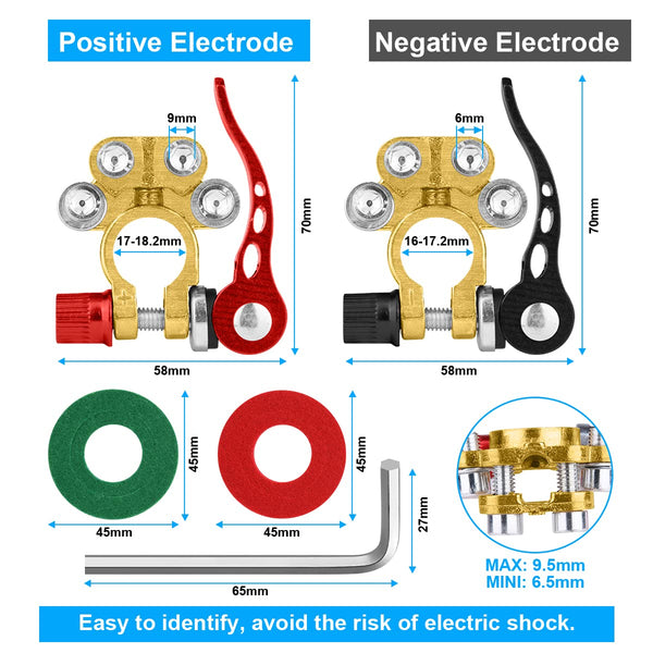 2 Pcs Battery Terminal Connectors,Quick Release Disconnect Car Battery Terminal,Positive Negative for SAE/JIS Type A Posts Kit Includes battery connector, Washers, Hexagon Wrench (Silver)
