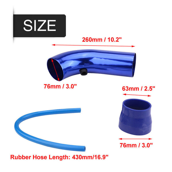 76mm/3inch Aluminum Alloy Car Cold Air Intake Pipe Tube Hose Kit Filter(Assorted Color)