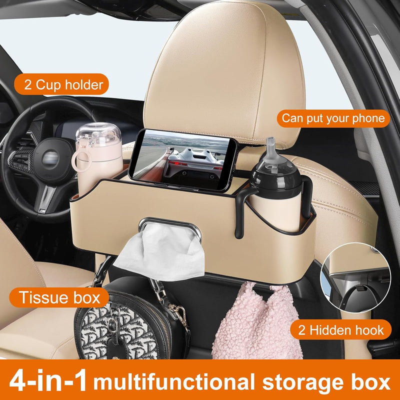 Car Seat Organizer - Cup Holder, Car Tissue Holder and Hooks Keep Your Back Seat