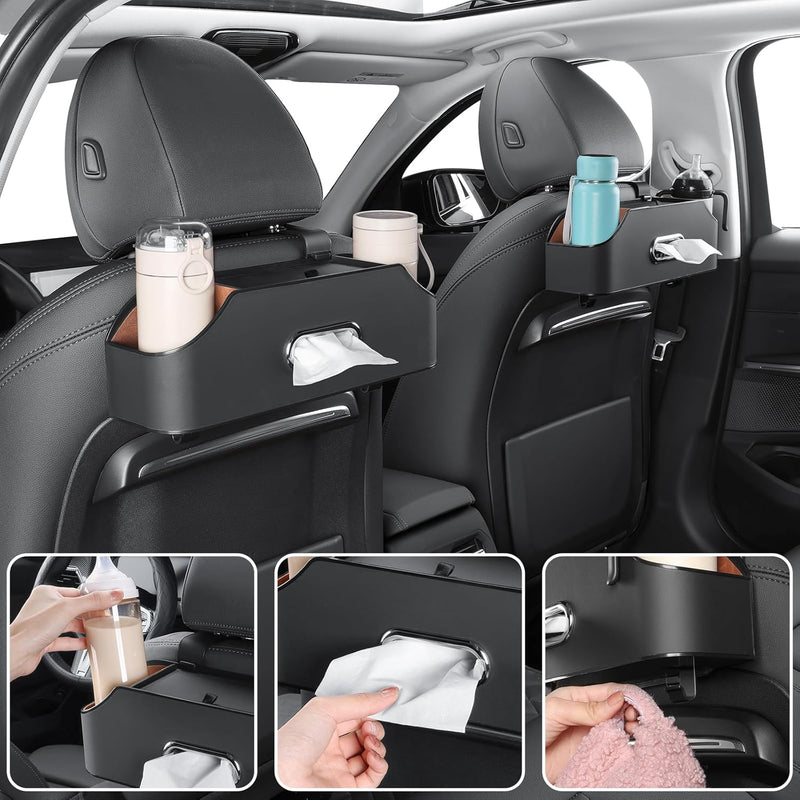 Car Seat Organizer - Cup Holder, Car Tissue Holder and Hooks Keep Your Back Seat
