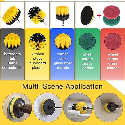 8 Pcs Drill Brush Cleaning Kit – Power Scrubber Pads & Brush Attachment Set for Bathroom, Tiles, Floor & Car (Drill Not Included)