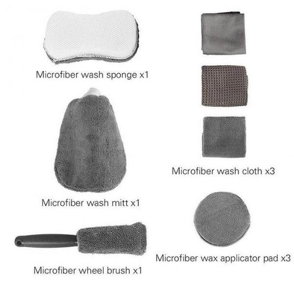 9pcs Dark Gray Car Wash Cleaning Kit Microfiber Auto Detailing Washing Tools