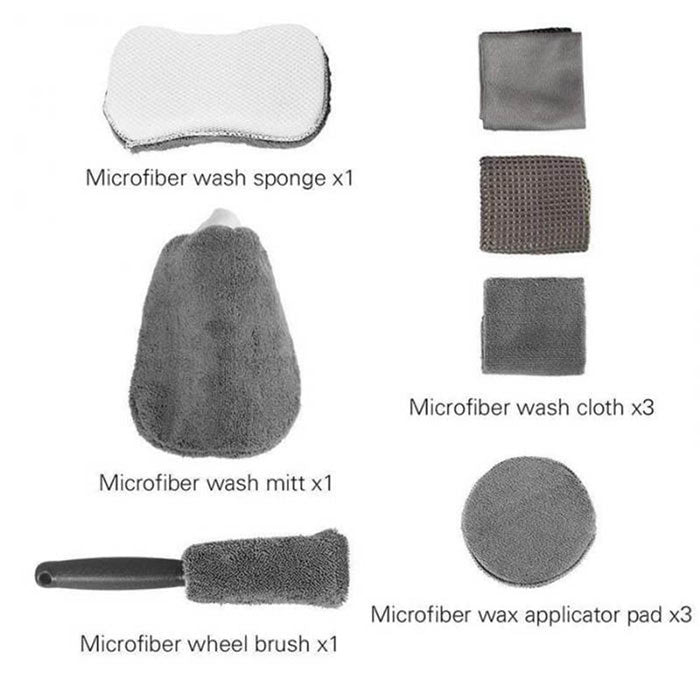 9pcs Dark Gray Car Wash Cleaning Kit Microfiber Auto Detailing Washing Tools