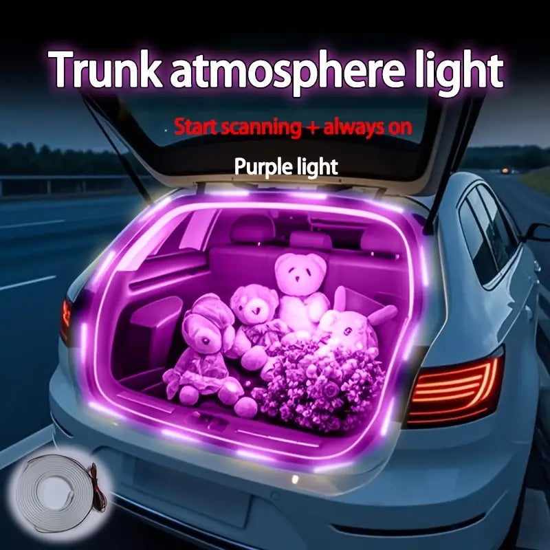 1pc Car New LED Multi-Color Trunk Atmosphere Light, With Scanning And Constant Light Mode, LED Sensor Light Strip