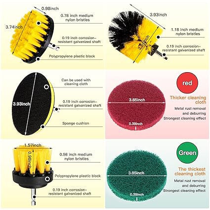 8 Pcs Drill Brush Cleaning Kit – Power Scrubber Pads & Brush Attachment Set for Bathroom, Tiles, Floor & Car (Drill Not Included)