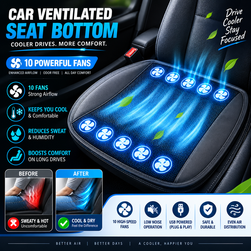 Universal Ventilated Seat Flow 3 Cooling Levels Cooling Car Seat Cushion Pad Wheelchair Cushion for Chair Home , Black