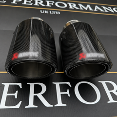 2 STAINLESS SILVER & BLACK CARBON FIBRE AKRAPOVIC EXHAUST TIPS 4” ROLLED EDGE