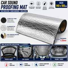 1 Pc 140 X 100 cm , 1.25 mm Thickness Universal Car Damping Heat and Sound Insulation Sheet For Under Hood And Door