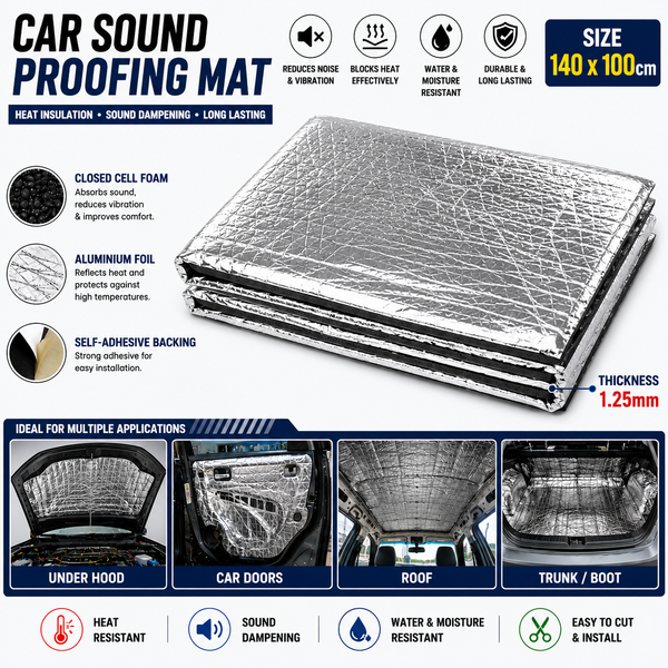 1 Pc 140 X 100 cm , 1.25 mm Thickness Universal Car Damping Heat and Sound Insulation Sheet For Under Hood And Door
