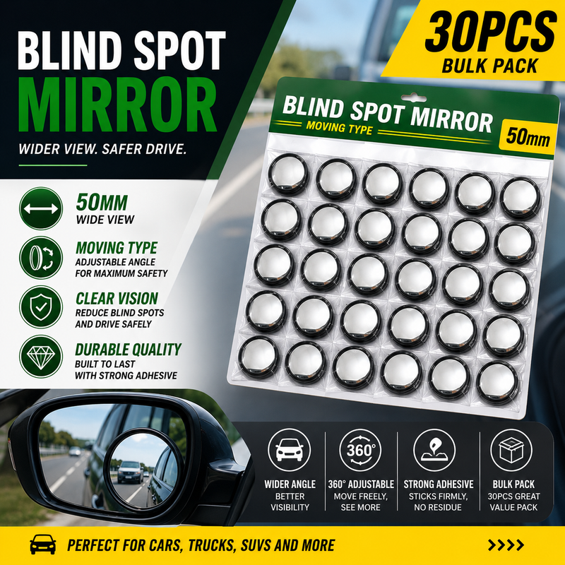 30 Pcs 50mm Dia Black Self Adhesive Round Car Rear View Moving Type Blind Spot Mirror