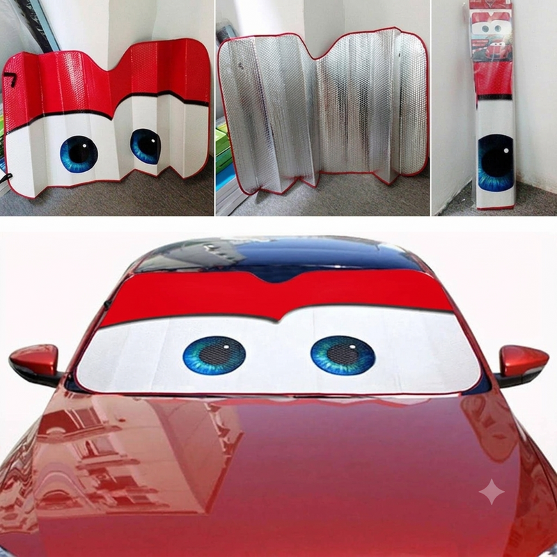 1 Pc Car Front/Rear Foldable Cartoon Eyes Foil Sunshade UV Protection Curtain Film Windshield | Sunshade Visor Shield Cover