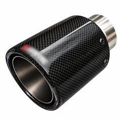 1 Pc STAINLESS SILVER & BLACK CARBON FIBRE AKRA EXHAUST TIPS 4” ROLLED EDGE