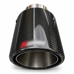 1 Pc STAINLESS SILVER & BLACK CARBON FIBRE AKRA EXHAUST TIPS 4” ROLLED EDGE