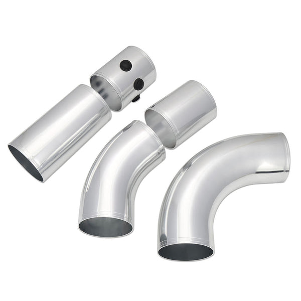 Universal Car Turbo Air Intake Pipe Kit 3 Inch (76mm) Aluminum Pipe with Silicone Hose & Clamps (5 Piece Set)