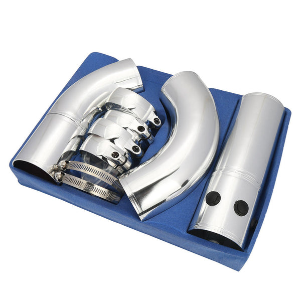 Universal Car Turbo Air Intake Pipe Kit 3 Inch (76mm) Aluminum Pipe with Silicone Hose & Clamps (5 Piece Set)