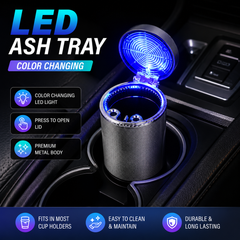 LED Color Changing Cup Holder Car Ash Tray-Silver