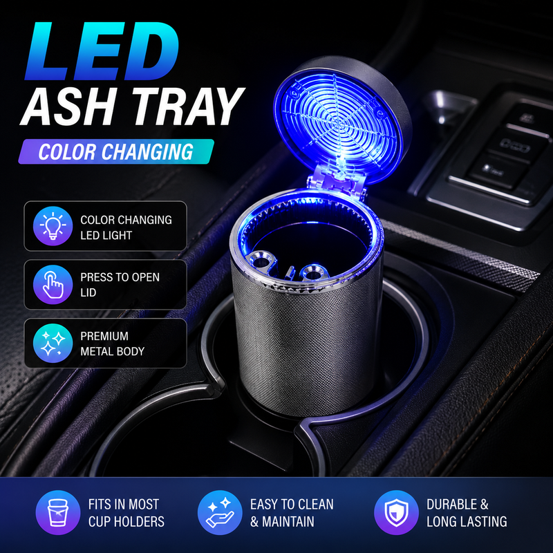 LED Color Changing Cup Holder Car Ash Tray-Silver