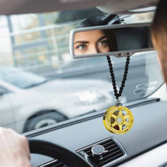 Six Spoke Golden Car Mirror Pendant Decoration Metal Wheel Hub Hanging Ornaments Auto Interior