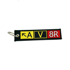 ALPHA VICTOR EIGHT RIGHT Car Bike Embroidered Fabric Tag Strap Keyring Key Holder