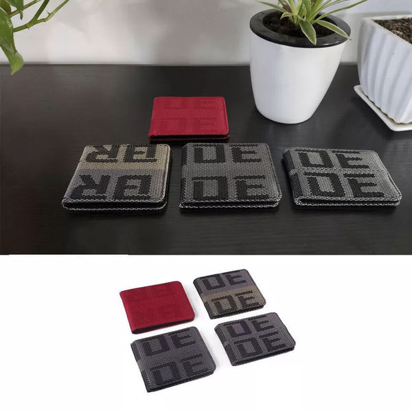 Car Racing JDM Custom Stitched B/G Fabric Bifold Wallet Leather Gradate Men