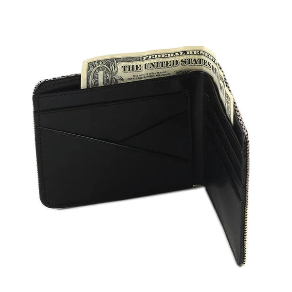 Car Racing JDM Custom Stitched B/G Fabric Bifold Wallet Leather Gradate Men
