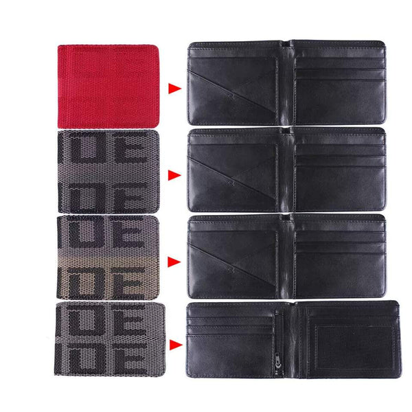 Car Racing JDM Custom Stitched B/G Fabric Bifold Wallet Leather Gradate Men