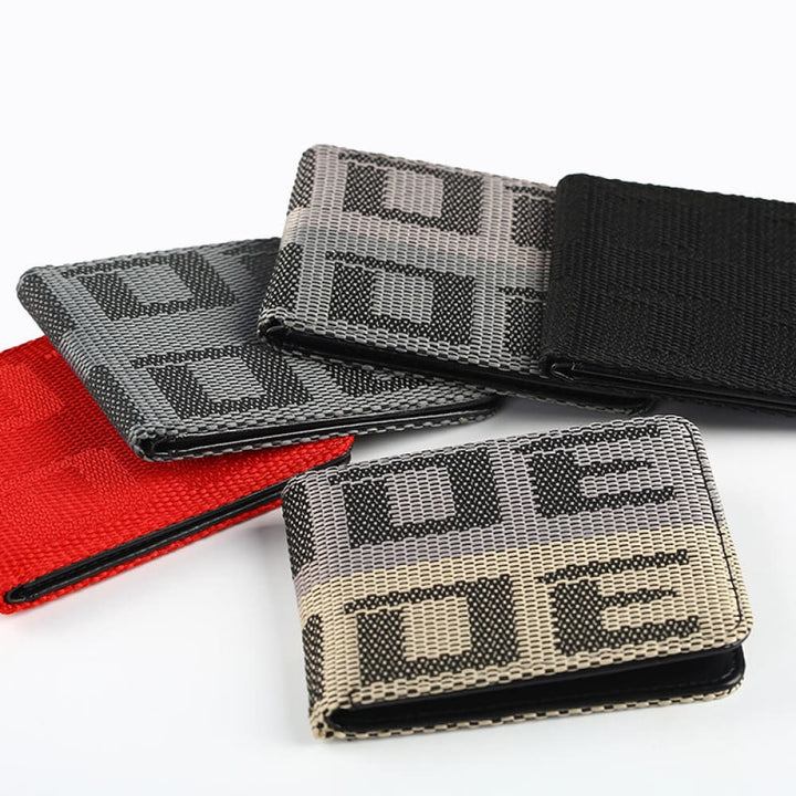 Car Racing JDM Custom Stitched B/G Fabric Bifold Wallet Leather Gradate Men