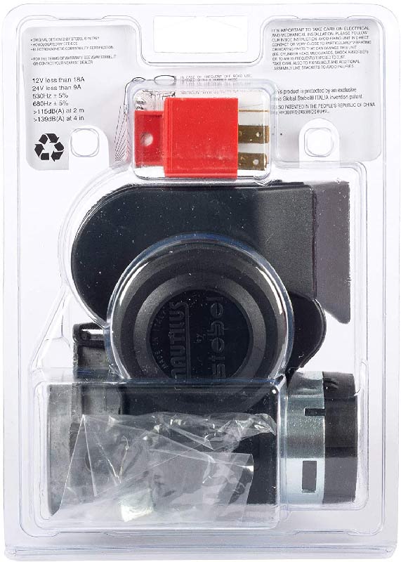 Automotive Steble NAUTILUS COMPACT BLACK 12V Air Horn With Relay For Bike & Cars (Made In Italy)