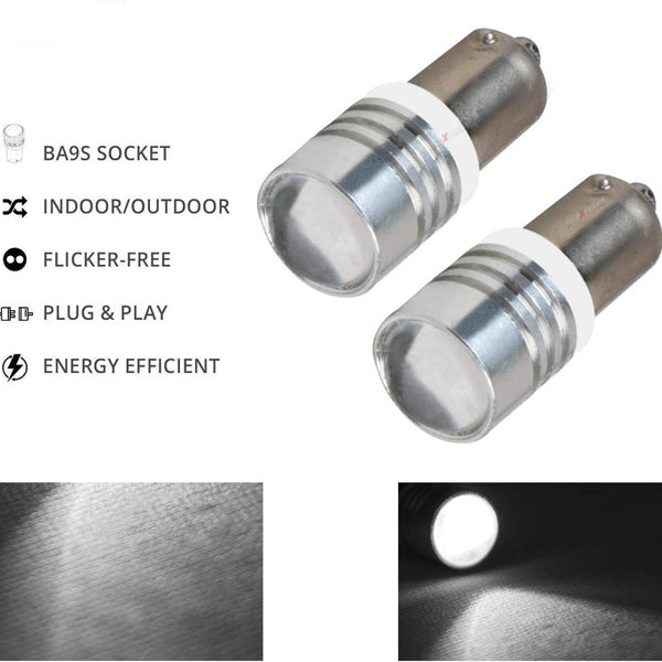 1pc BA9S White 2 SMD LED Parking Light 1W Super Bright Car Interior License Plate Wedge Dome Trunk Dashboard Bulb for Car Bike and Motorcycle