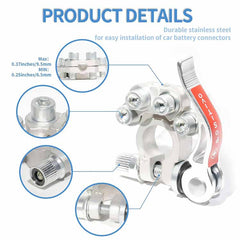 Battery Terminal Connectors,Quick Release Disconnect Car Battery Terminal,Positive Negative for SAE/JIS Type A Posts Kit Includes battery connector, Washers, Hexagon Wrench (Silver)