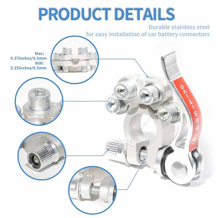 Battery Terminal Connectors,Quick Release Disconnect Car Battery Terminal,Positive Negative for SAE/JIS Type A Posts Kit Includes battery connector, Washers, Hexagon Wrench (Silver)