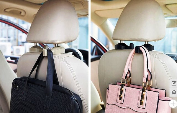 2pcs Orange Universal Car Headrest Luggage Bag Holder, Hanger And Hook