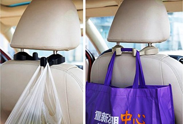 2pcs Blue Universal Car Headrest Luggage Bag Holder, Hanger And Hook