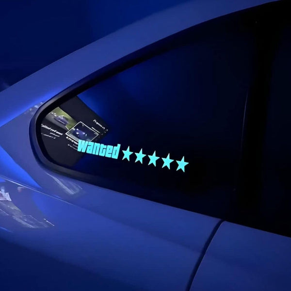 Blue GTA Wanted 5 Star JDM Car Windshield Glow Panel Electric Marker Lamp LED Decoration Flashing Light Sticker