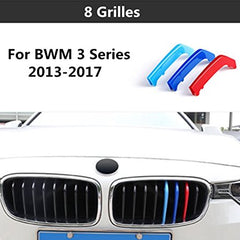 For 13-17 BMW 3 Series (8 Grilles one Side) 3D M Styling 3 Colors Front Grille Trim Motorsport Stripes Grill Cover Performance Stickers 3Pcs