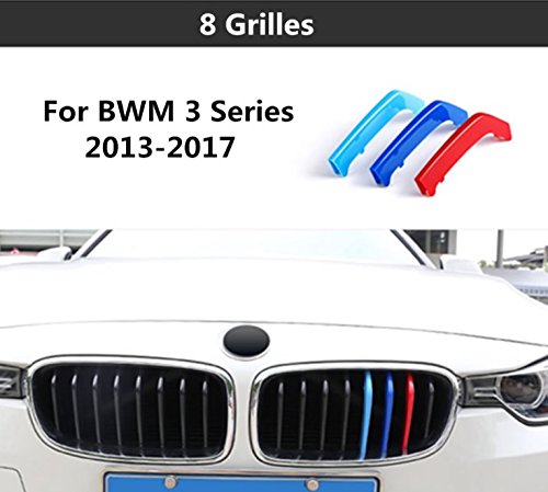 For 13-17 BMW 3 Series (8 Grilles one Side) 3D M Styling 3 Colors Front Grille Trim Motorsport Stripes Grill Cover Performance Stickers 3Pcs