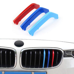 For 13-17 BMW 3 Series (8 Grilles one Side) 3D M Styling 3 Colors Front Grille Trim Motorsport Stripes Grill Cover Performance Stickers 3Pcs