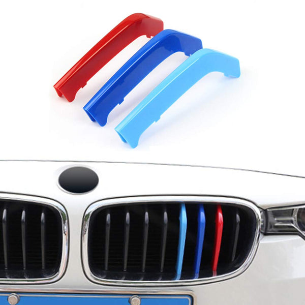 For 13-17 BMW 3 Series (8 Grilles one Side) 3D M Styling 3 Colors Front Grille Trim Motorsport Stripes Grill Cover Performance Stickers 3Pcs
