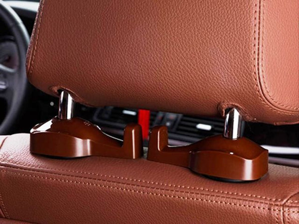 2pcs Brown Universal Car Headrest Luggage Bag Holder, Hanger And Hook