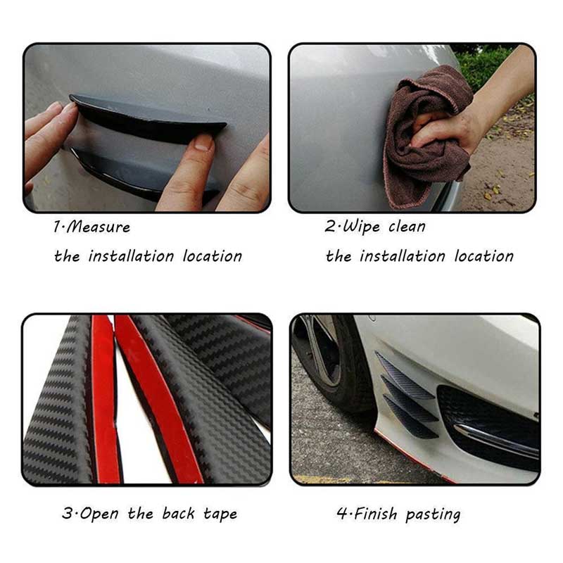 2pcs MEDIUM Black Carbon Fiber Pattern Trim Bumper Fins Diffuser Canards Splitters Kits
