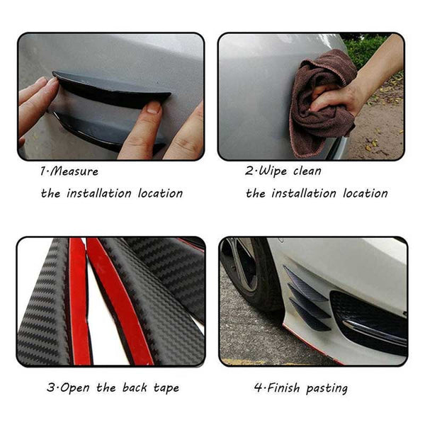 2pcs BIG Black Carbon Fiber Pattern Trim Bumper Fins Diffuser Canards Splitters Kits
