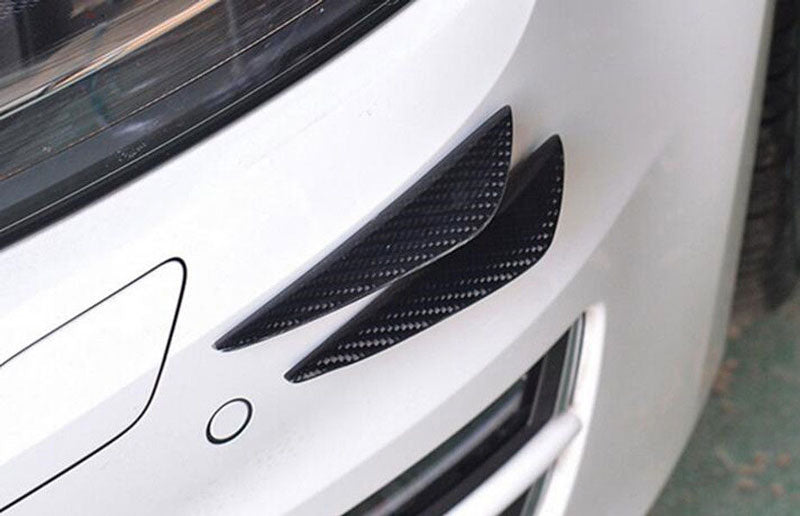 2pcs MEDIUM Black Carbon Fiber Pattern Trim Bumper Fins Diffuser Canards Splitters Kits