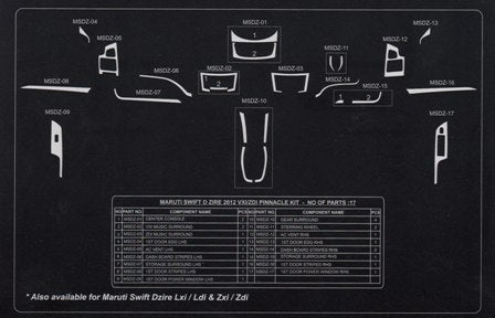 New Swift Dzire 2012 VXI / VDI / ZXI / ZDI Wooden Dash Kit Trim Dashboard