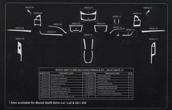 New Swift Dzire 2012 LXI / LDI Wooden Dash Kit Trim Dashboard