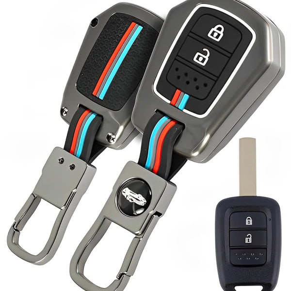Car 2 Button Smart Key Metal Key Cover Compatible with Honda City, I-VTEC, I-Dtec, Amaze, WRV, CRV, Jazz Etc