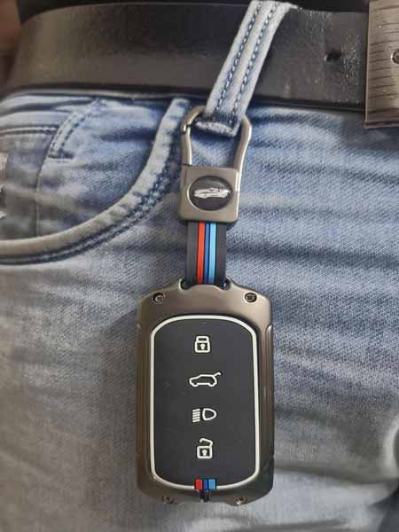 Car 4 Button Smart Key Metal Key Cover Shell With Keychain & Full Protection For TATA CURVV EV Electric