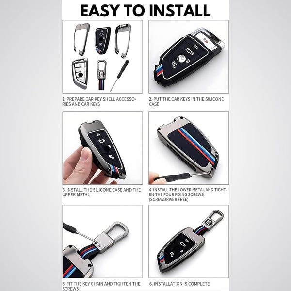 Car 4 Button Smart Key Metal Key Cover Shell With Keychain & Full Protection For TATA CURVV EV Electric