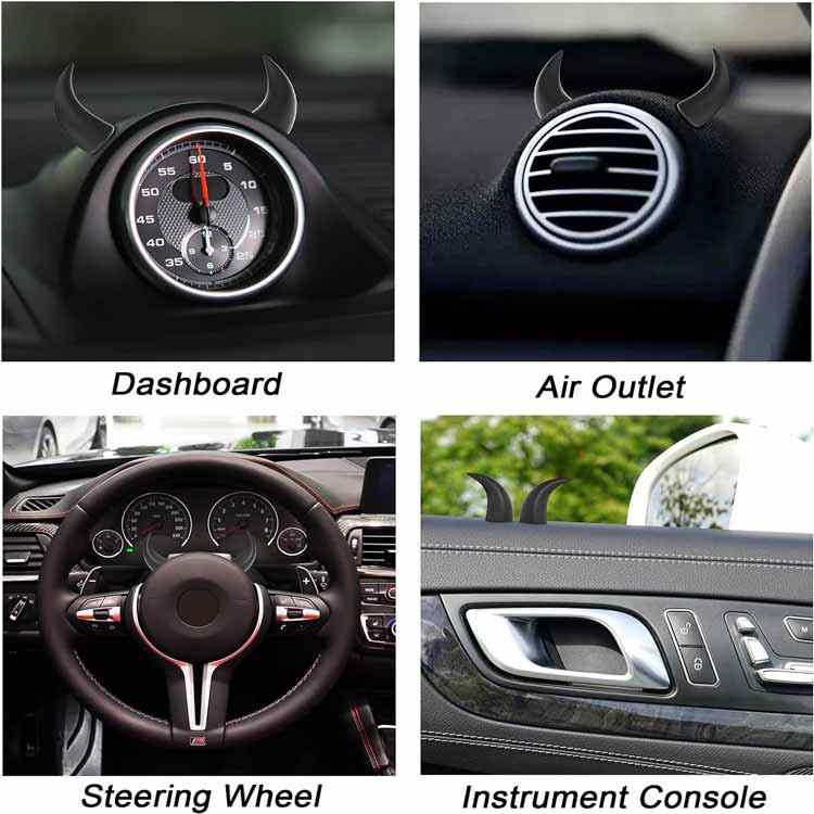 Car Red Devil Horns Decal, 2pcs Cute Car Horns Decoration Anti Collision 3D Console Self-Adhesive Stickers Car Interior Accessories