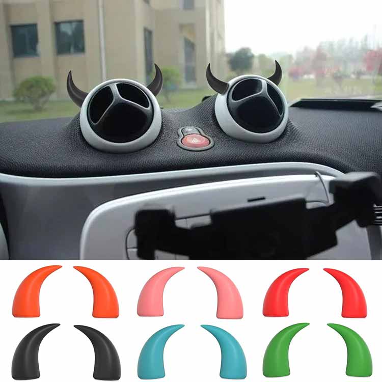 Car Red Devil Horns Decal, 2pcs Cute Car Horns Decoration Anti Collision 3D Console Self-Adhesive Stickers Car Interior Accessories