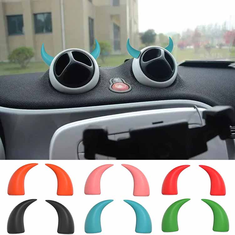 Car Red Devil Horns Decal, 2pcs Cute Car Horns Decoration Anti Collision 3D Console Self-Adhesive Stickers Car Interior Accessories